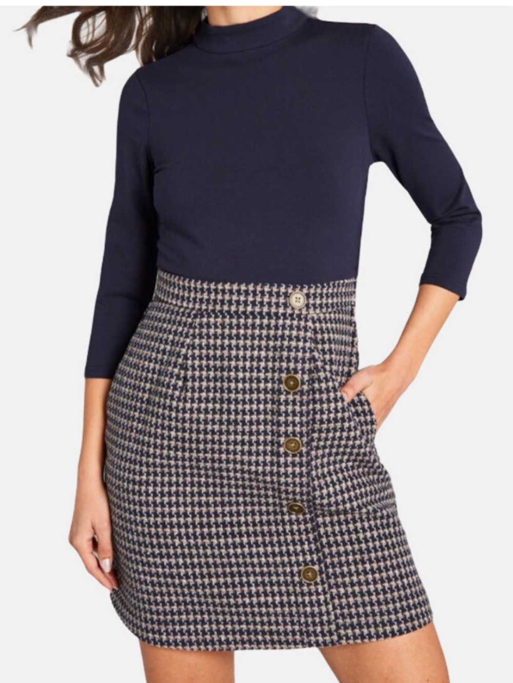 Modcloth Partners in Poise Twofer Dress Navy Tweed Pockets Size Medium NWT
